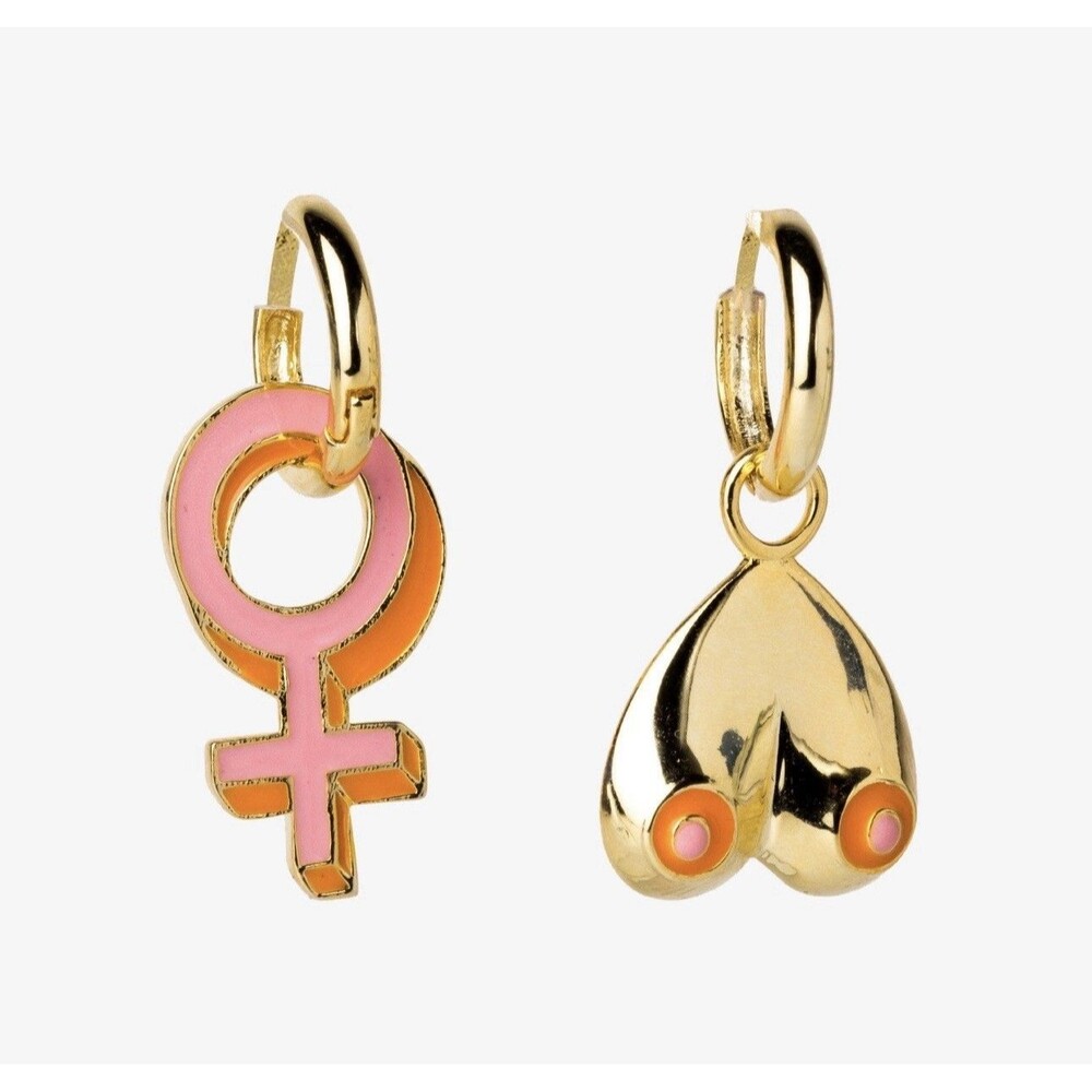 Yellow Owl Workshop Feminist Breast 18K Gold Gilt Earrings Lot 2 Pair New USA